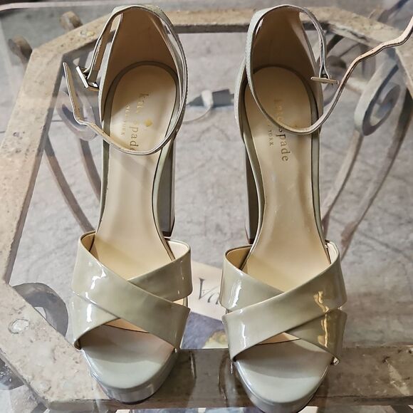 Kate Spade Glossy Olive Platform Heels Size 6.5 - Picture 3 of 9